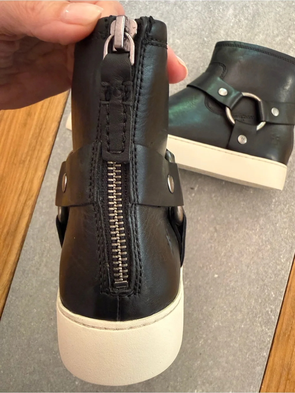 Frye Lena Harness Bootie Black Leather Platform Sneaker 8.5 NWOB